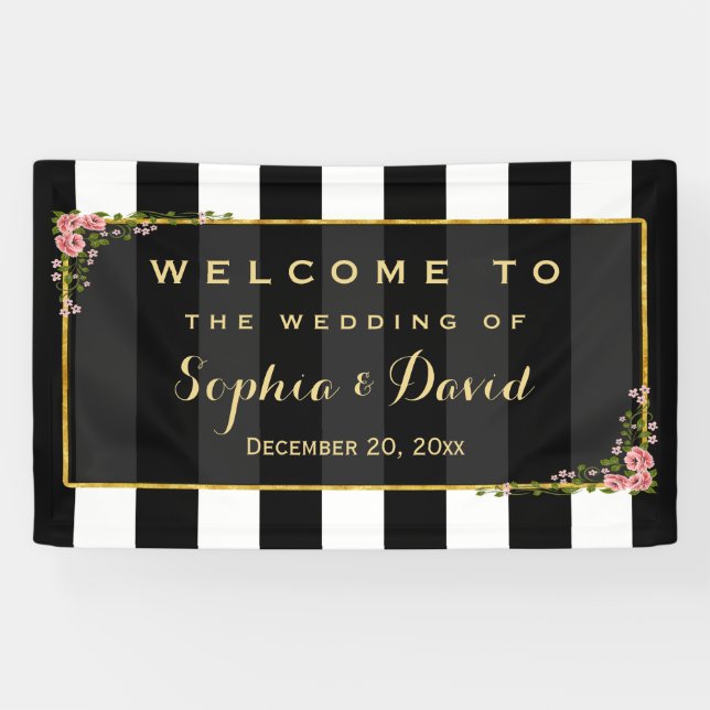 Banderoles Élégant Floral Gold Foil Party de mariage personna (Horizontal)