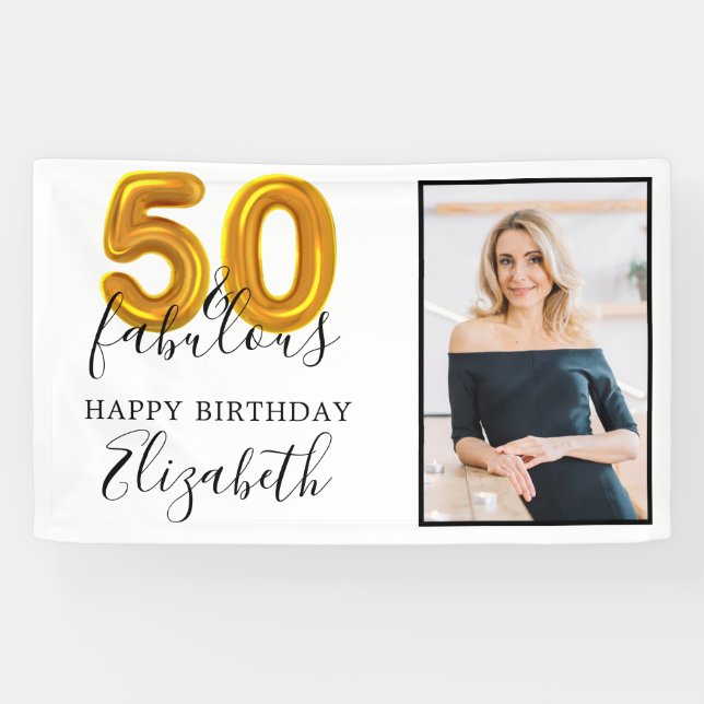 Banderoles Elegant Gold 50 et Fabuleux 50e anniversaire Photo (Horizontal)