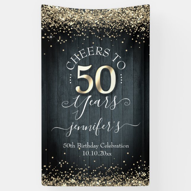 Banderoles Élégant Gold 50th Birthday Script (Vertical)