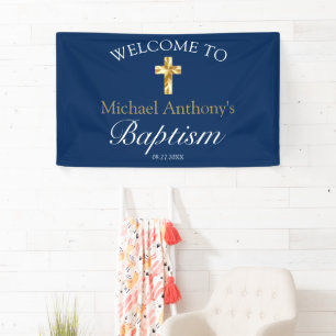 Banderoles Elegant Gold Navy Baby Baptism Bienvenue