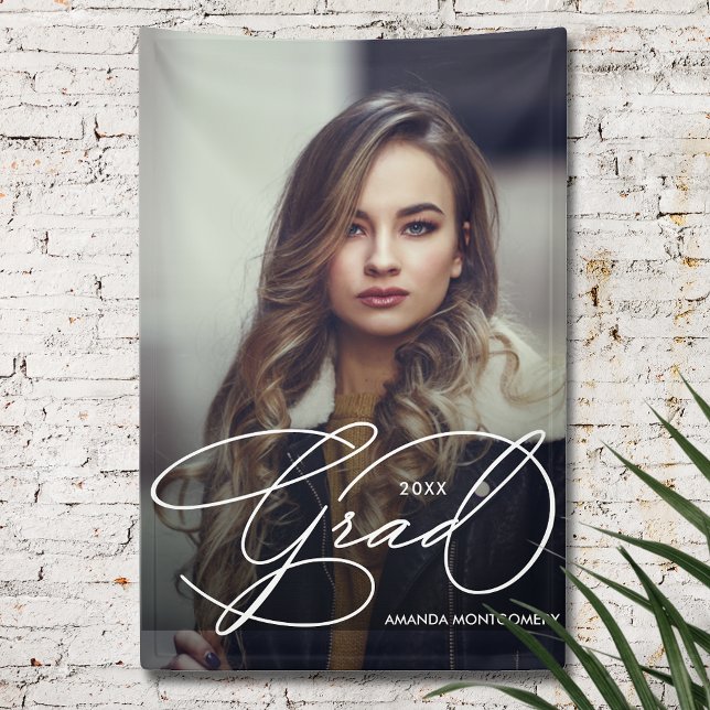 Banderoles Elegant Grad Script Photo Graduation Party (Elegant grad script photo graduation party banner)