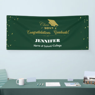 Banderoles Élégant Green Gold Script Congrats Graduation 2025