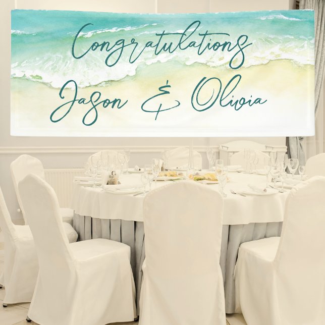 Banderoles Elégant Mariage de Plage Tropical Félicitations (Wedding Congratulations Banner Beach Themed)