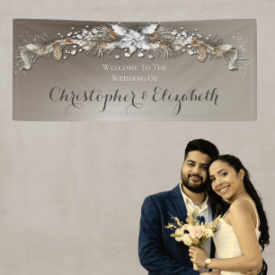 Banderoles Elégant Mariage d'hiver Silver Floral Bienvenue