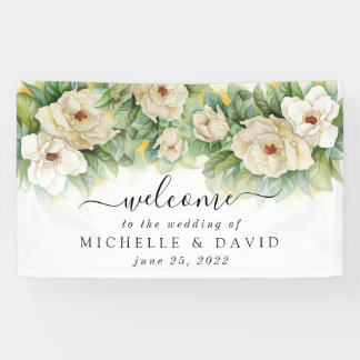 Banderoles Elégant Mariage Floral Magnolia Aquarelle Bienvenu