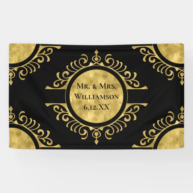 Banderoles Elegant Mariage Gold Black Mr & Mrs. (Horizontal)