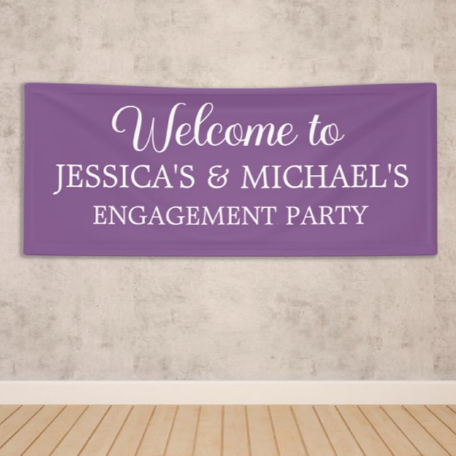 Banderoles Élégant mariage violet Script (Purple engagement party banner personalized with names)