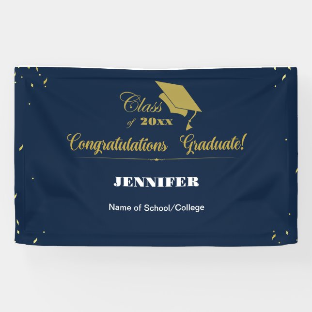Banderoles Élégant Marine Gold Script Congrats Graduation 202 (Horizontal)