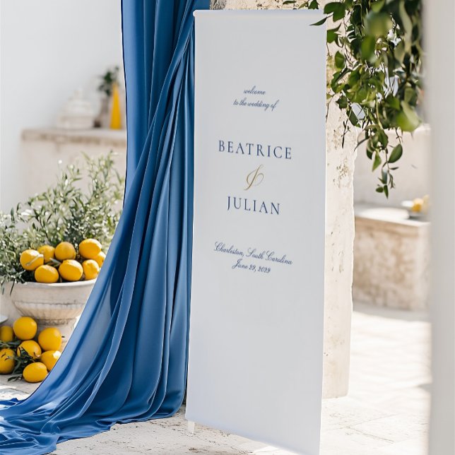 Banderoles Elégant minimal Bleu & Blanc Mariage Bienvenue (Elegant Minimal Blue & White Wedding Welcome Banner)
