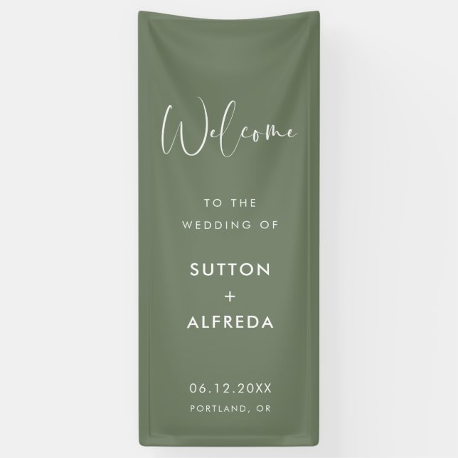 Banderoles Elegant Modern Dark Sage Welcome to our Wedding (Vertical)