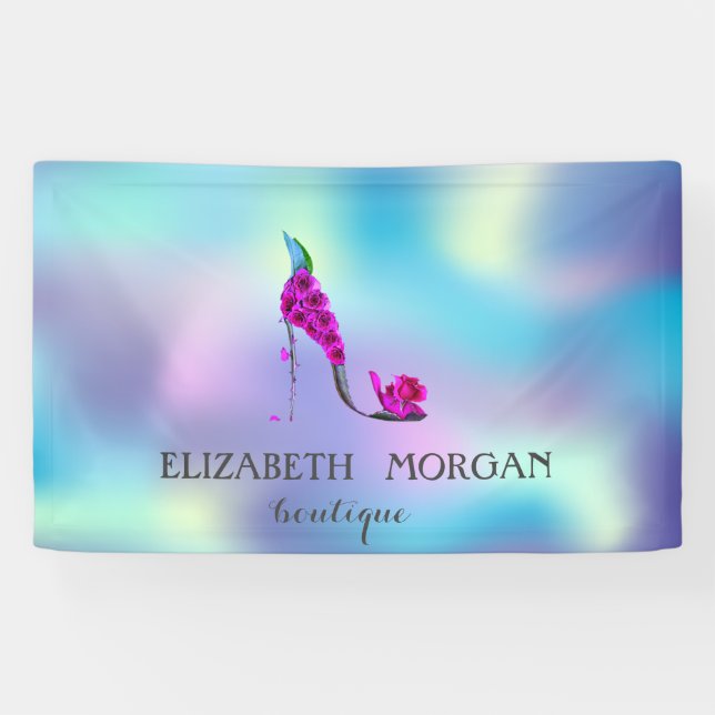 Banderoles Élégant Moderne Fleurs Chic Haut Talon Holographiq (Horizontal)