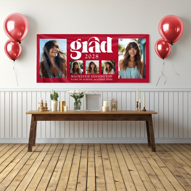 Banderoles Élégant moderne Red Graduation Photo Collage (Modern Elegant Red Graduation Photo Collage Banner)
