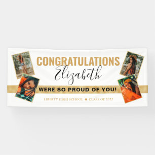 Banderoles Elégant moderne White Gold Photo Collage Graduatio