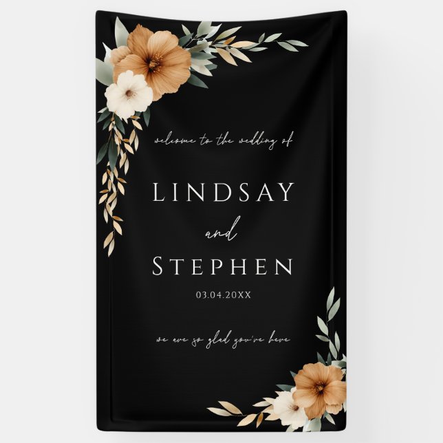 Banderoles Elegant Monogram Copper Earthy Black Wedding (Vertical)