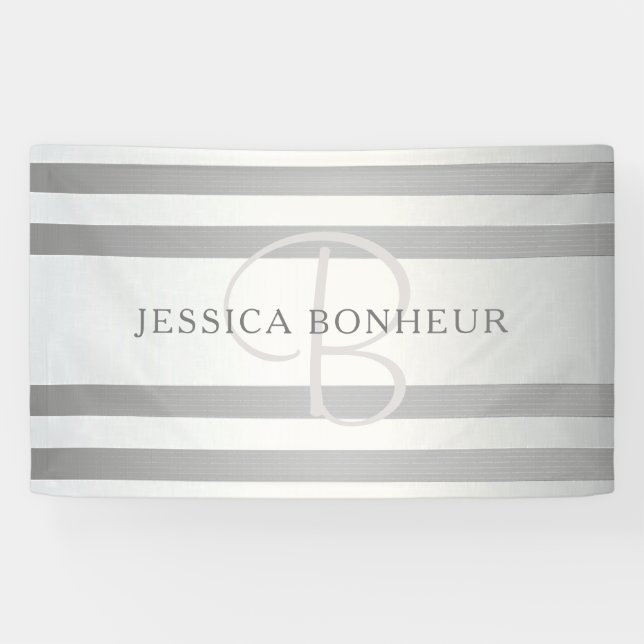 Banderoles Élégant Monogramme Faux Gris Argent Gris Gris (Horizontal)