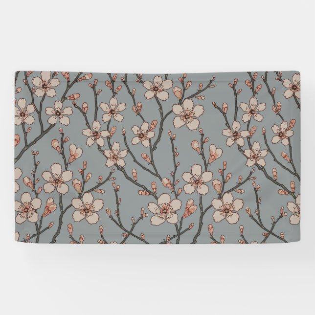 Banderoles Élégant Motif Fleur rose Douce Fleur Fleur de Ceri (Horizontal)