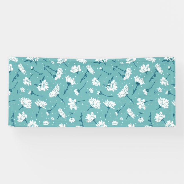 Banderoles Élégant motif floral - Botanique Turquoise et blan (Horizontal)