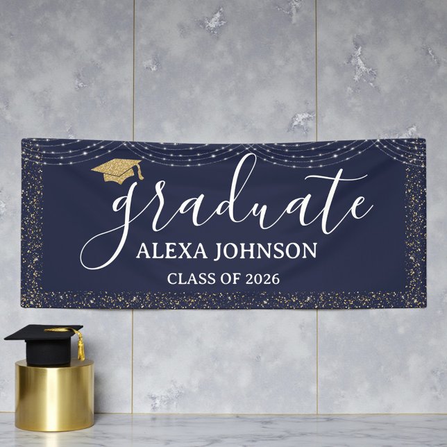 Banderoles Elegant Navy Blue Class Of 2026 Graduate (Créateur téléchargé)