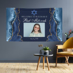 Banderoles Elegant Navy Blue Gold Photo Bat mitzvah Party<br><div class="desc">L'élégante porte bleu marine et or orne le côté de cette bannière d'accueil Bat mitzvah moderne. Le nom de votre fille est écrit dans une belle écriture formelle sous l'Étoile de David. Ajoutez sa photo au-dessus de son anniversaire. Parfait pour une famille juive chic et élégante célébrant une fille appelée...</div>