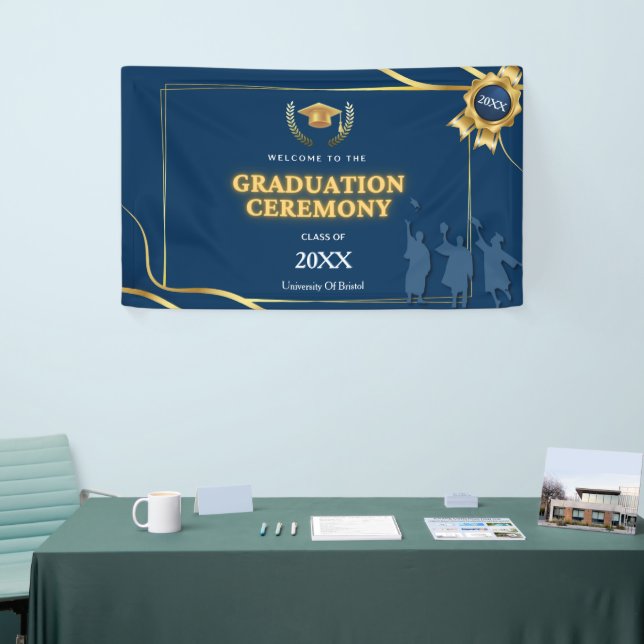 Banderoles Elegant Navy & Gold Graduation Ceremony Banner (Salon professionnel)