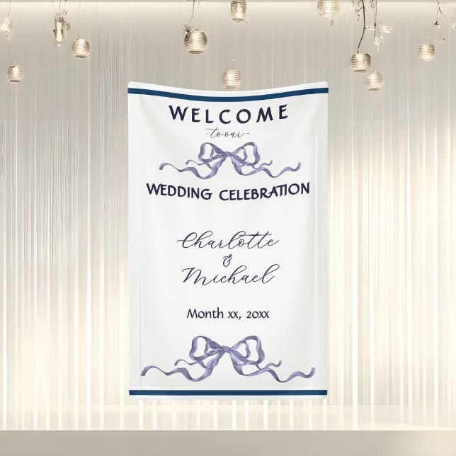 Banderoles Elegant Navy Ribbon Romantic Wedding Banner (Elegant Navy Ribbon Romantic Wedding Banner)