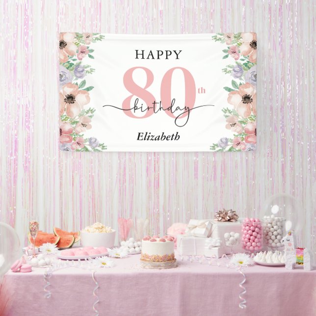 Banderoles Elegant Pastel Floral 80th Birthday Party  (Fête)