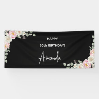 Banderoles Elegant Pink Floral Personalized Birthday Banner