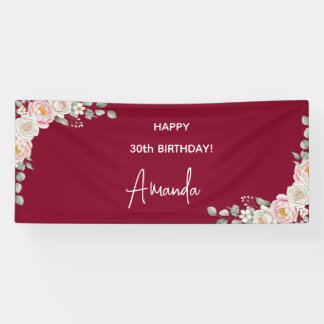 Banderoles Elegant Pink Floral Personalized Birthday Banner