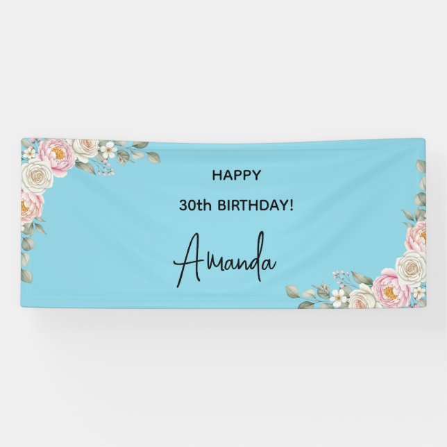 Banderoles Elegant Pink Floral Personalized Birthday Banner (Horizontal)