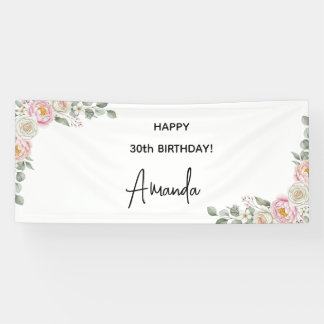 Banderoles Elegant Pink Floral Personalized Birthday Banner