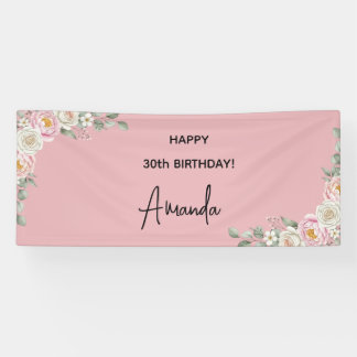 Banderoles Elegant Pink Floral Personalized Birthday Banner