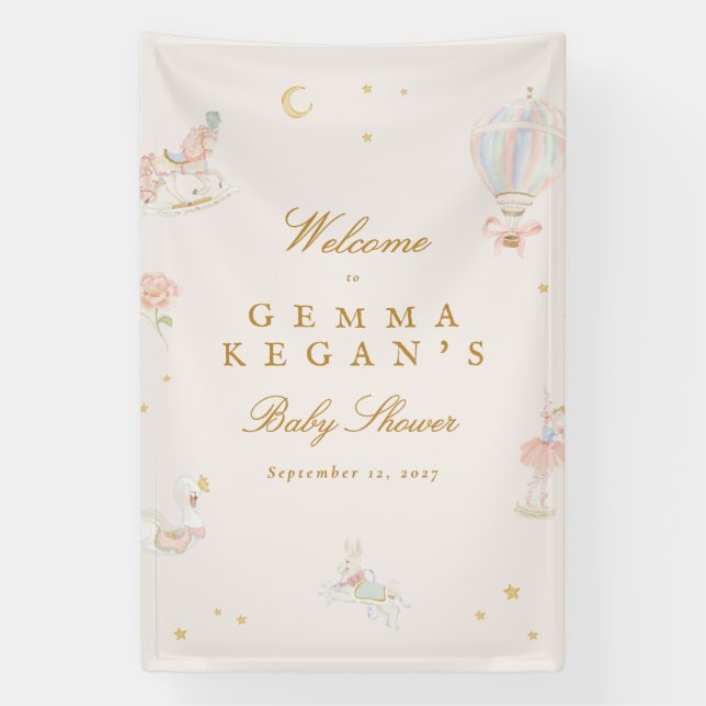 Banderoles elegant pink girl fairytale Baby Shower welcome (Verticale)