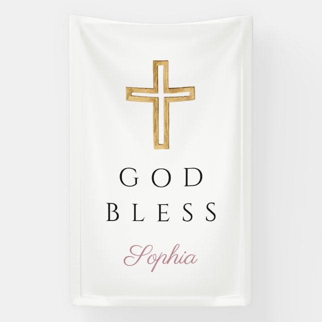 Banderoles Elegant Pink Religious Cross Girl God Bless (Verticale)