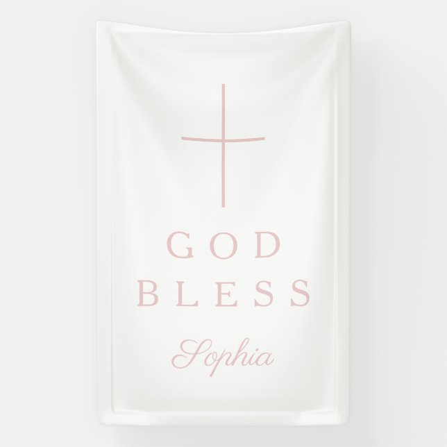 Banderoles Elegant Pink Religious Cross Girl God Bless (Verticale)