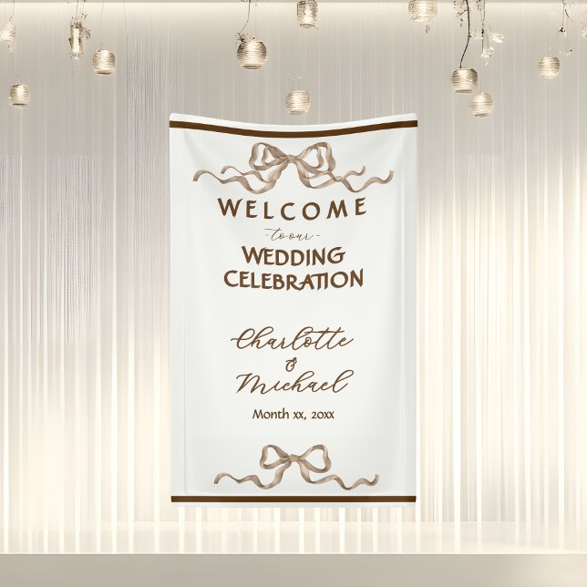Banderoles Elegant Romantic Ribbon Wedding (Elegant Ribbon & Bow Warm Brown Romantic Wedding Banner)