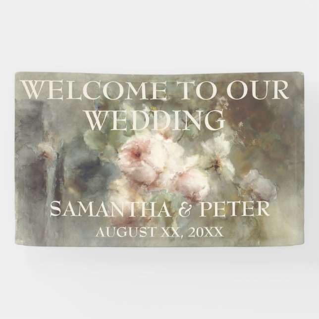 Banderoles Elégant Rose d'antiquité douce Aquarelle rose (Horizontal)