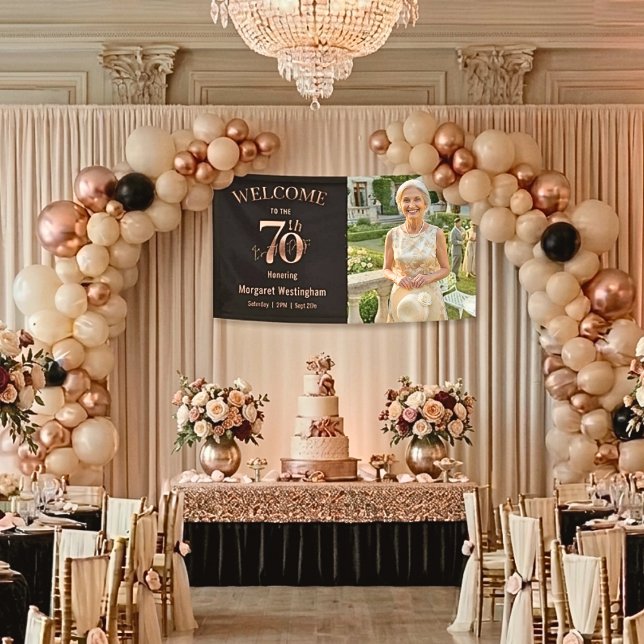 Banderoles Elegant Rose Gold 70th Birthday Party Welcome (Créateur téléchargé)
