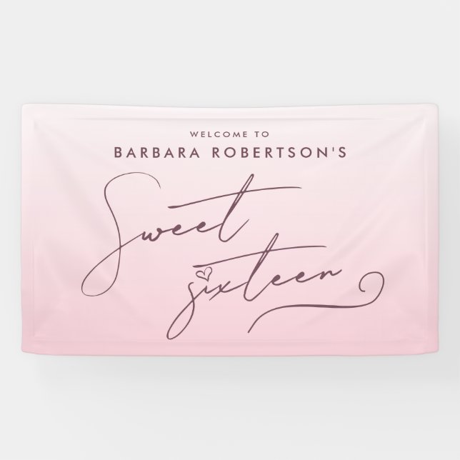 Banderoles Élégant Rose Pâle Ombre Script Sweet Seize Ans (Horizontal)