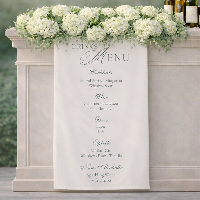 Banderoles Elegant Sage Green Wedding Drinks Menu Sign  (Créateur téléchargé)