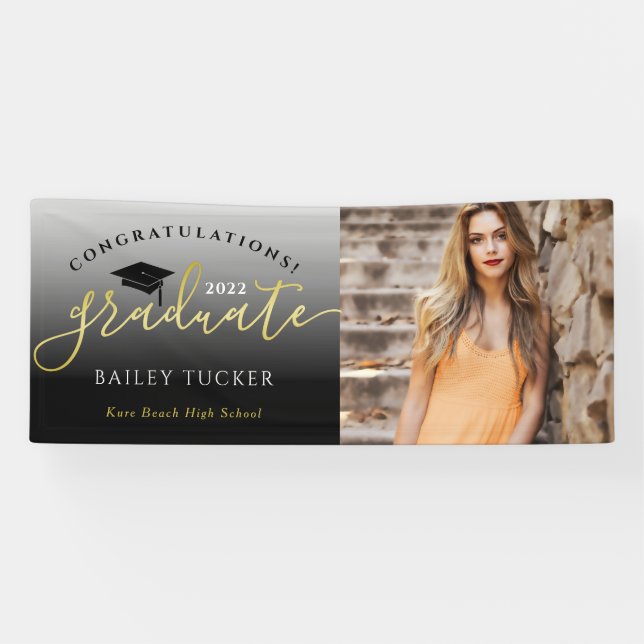Banderoles Élégant Script Gold Black Graduation Yard (Horizontal)