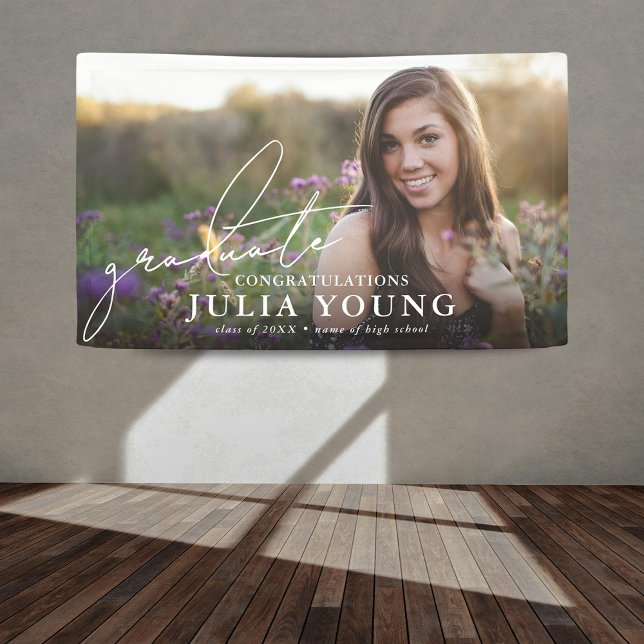 Banderoles Élégant Script Graduate Photo Félicitations (Créateur téléchargé)