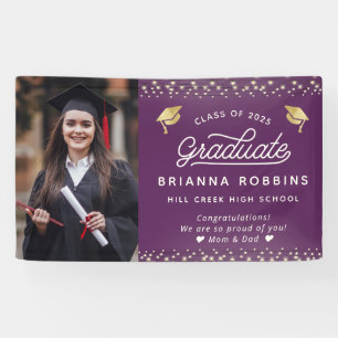 Banderoles Élégant Script moderne Gold Graduation Photo viole