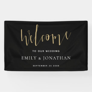 Banderoles Élégant Script Welcome Mariage Gold Black