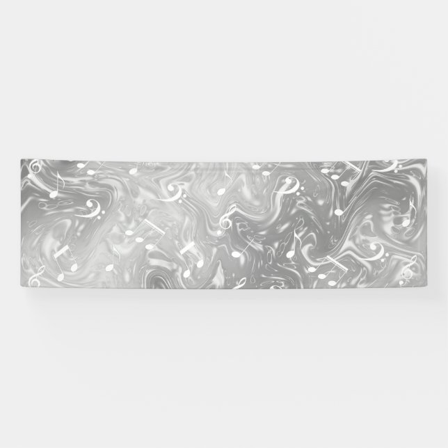 Banderoles elegant silver music notes in grey (Horizontal)