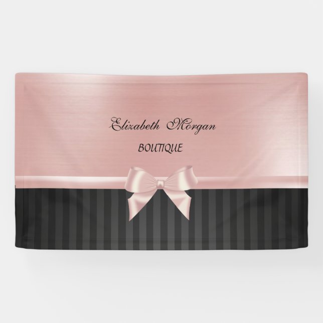 Banderoles Élégant Style Luxe ,Rayé, Nœud Ruban Rose (Horizontal)