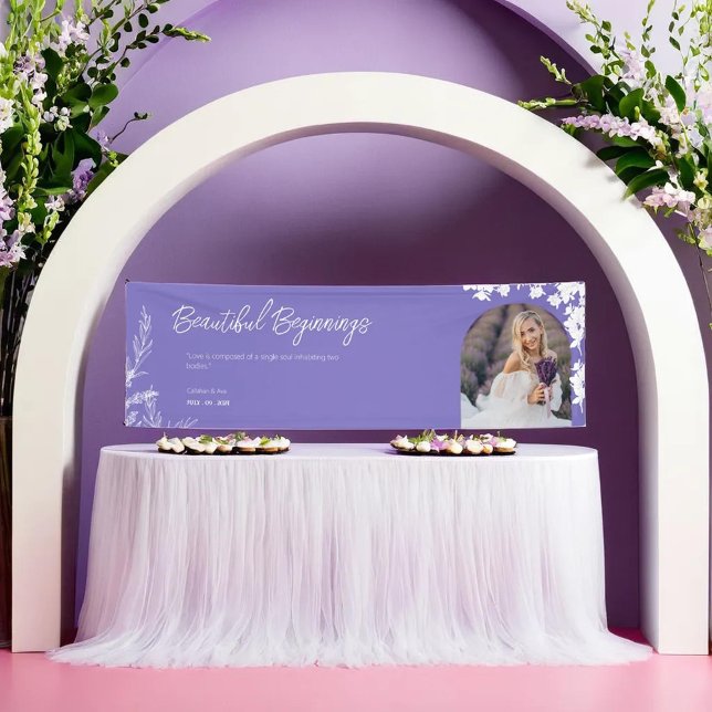 Banderoles élégant violet Love Arch Mariage Design (purple background with leaf design banner for every event wedding, birthday, bridal shower, and more)