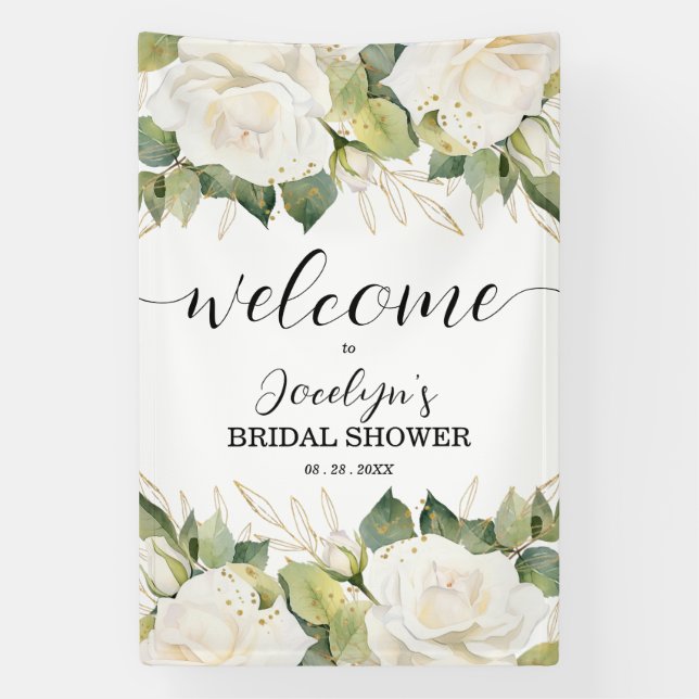 Banderoles Elegant White Roses Bridal Shower Welcome (Verticale)