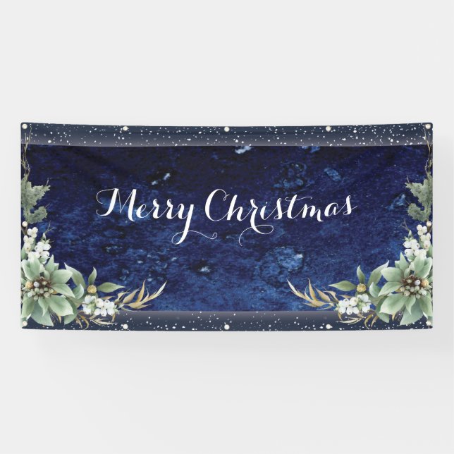 Banderoles Elegant Winter Floral Merry Christmas (Horizontal)