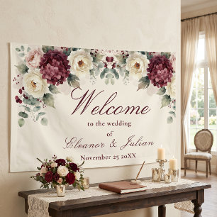 Banderoles Élégante Bienvenue de mariage crème Bourgogne Euca