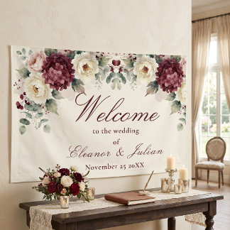 Banderoles Élégante Bienvenue de mariage crème Bourgogne Euca